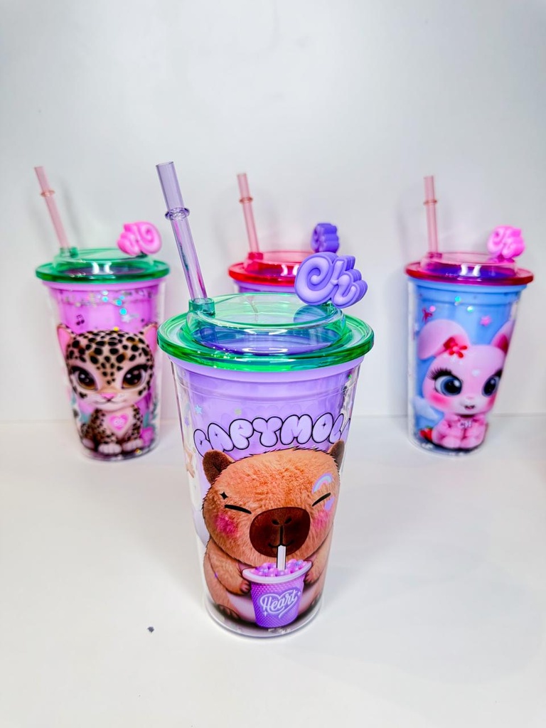 Vaso infantil chimola con tapa y sorbete 500ml