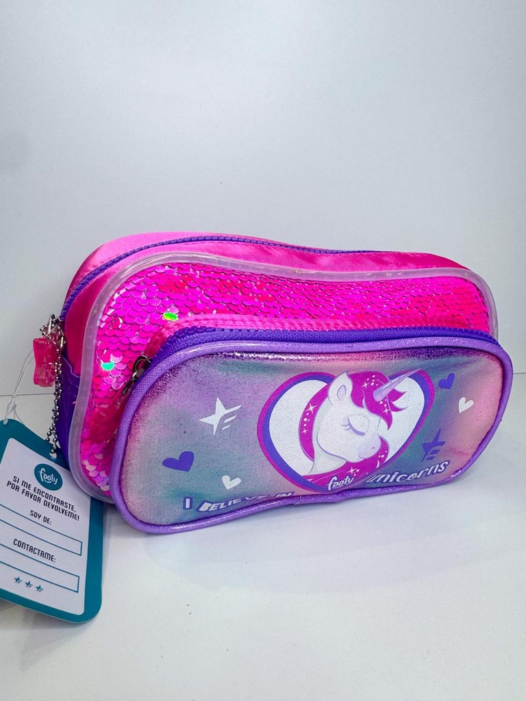 Cartuchera unicornio con luz doble cierre Footy