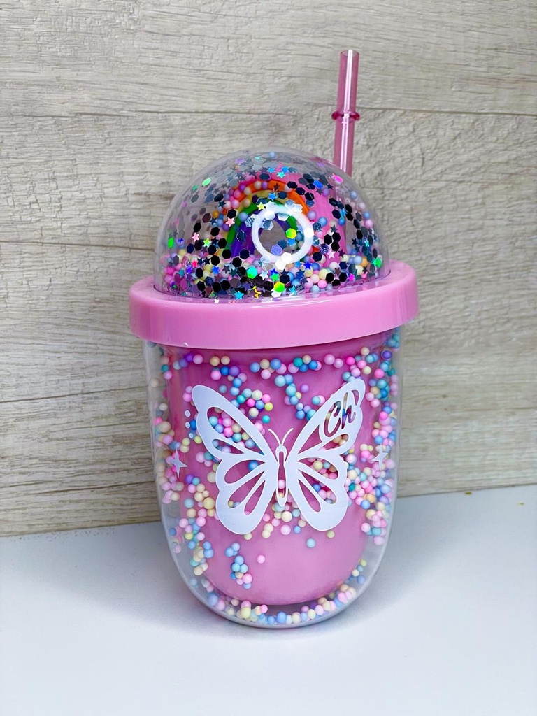 Vaso arcoiris con mariposa